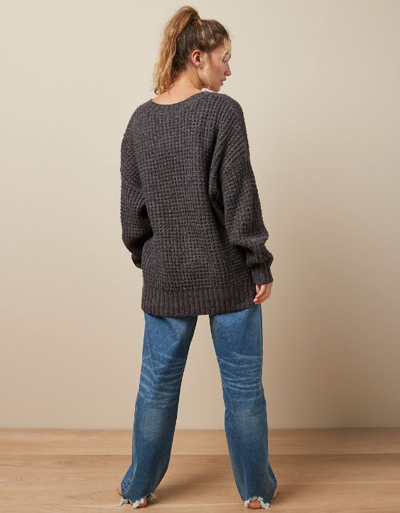 Woman's Warm Waffle V-Neck Sweater