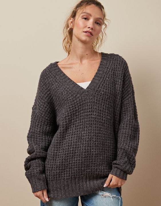 Woman's Warm Waffle V-Neck Sweater