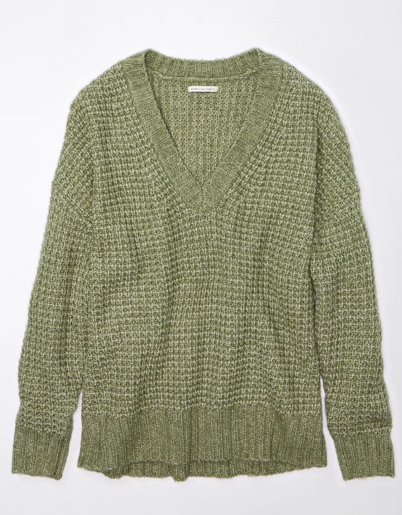 Woman's Warm Waffle V-Neck Sweater