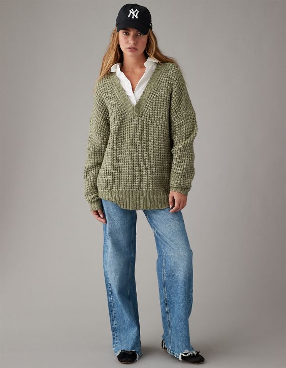 Woman's Warm Waffle V-Neck Sweater