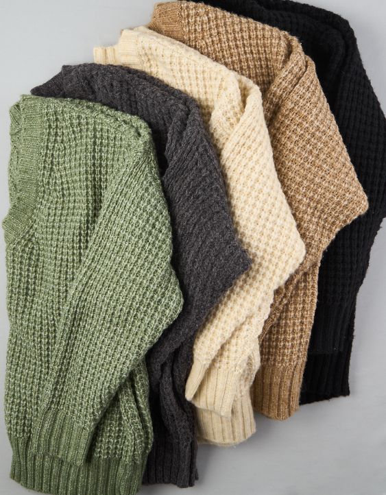 Woman's Warm Waffle V-Neck Sweater