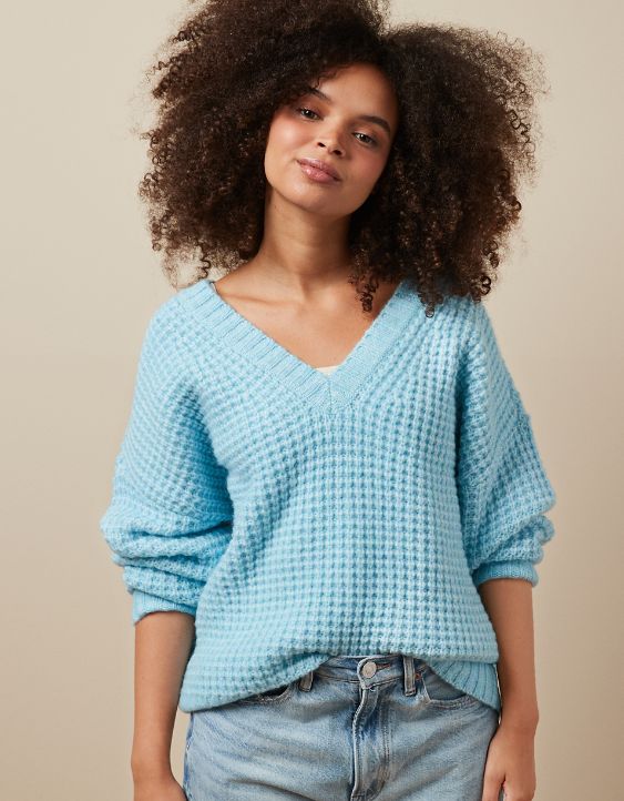 Woman's Warm Waffle V-Neck Sweater
