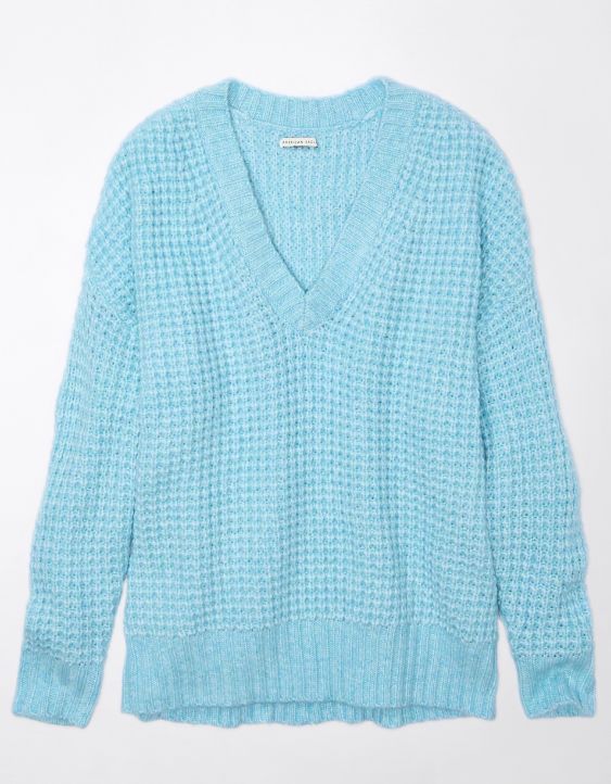 Woman's Warm Waffle V-Neck Sweater
