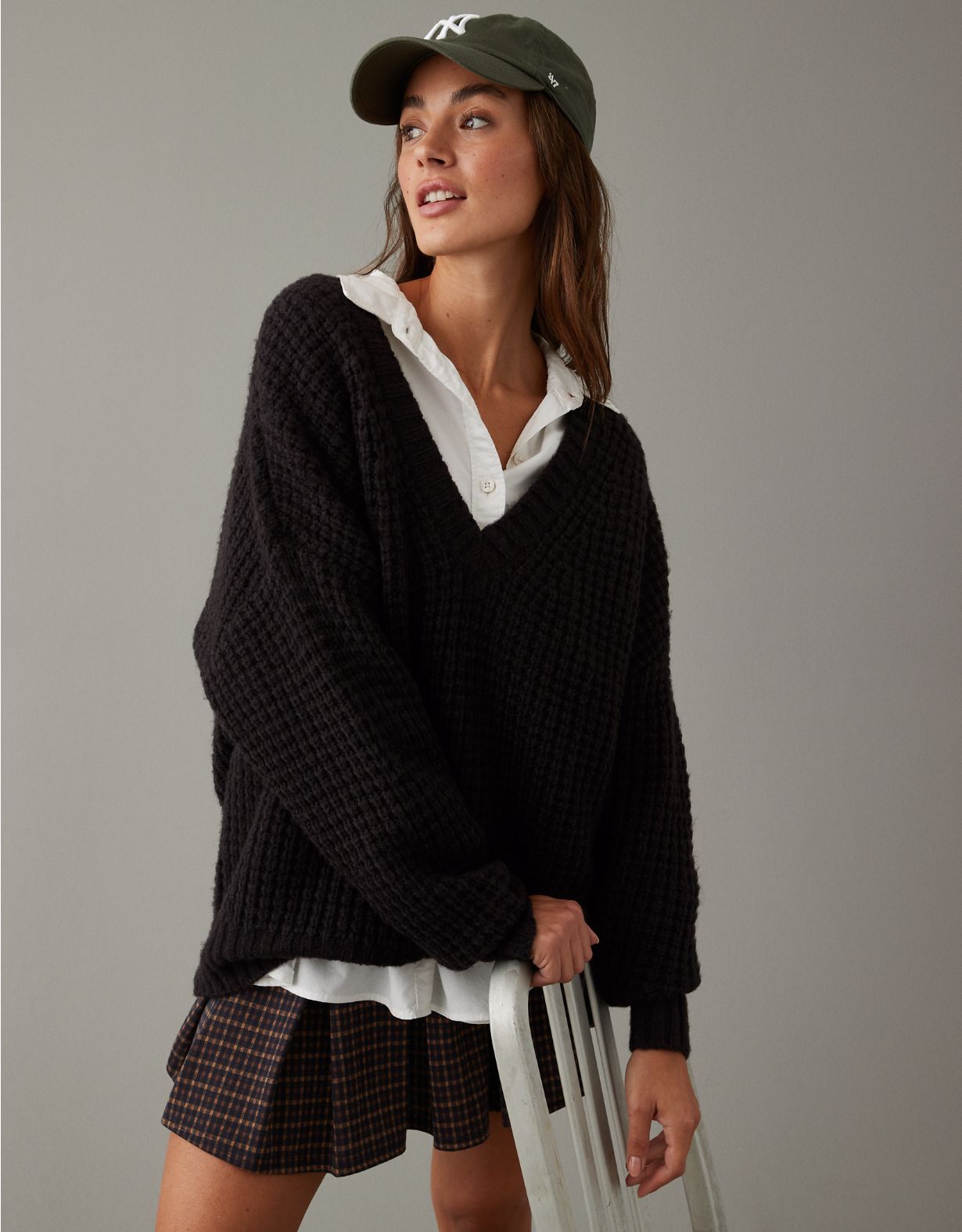 Woman's Warm Waffle V-Neck Sweater