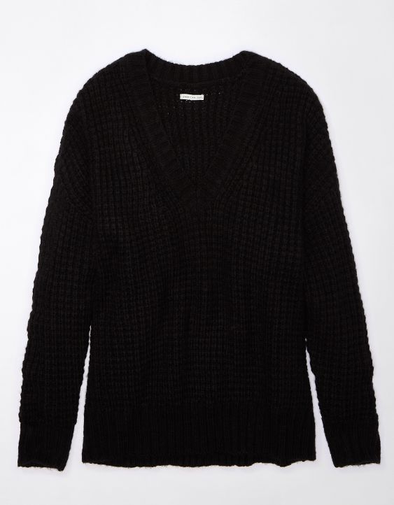 Woman's Warm Waffle V-Neck Sweater
