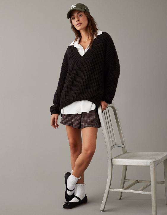 Woman's Warm Waffle V-Neck Sweater