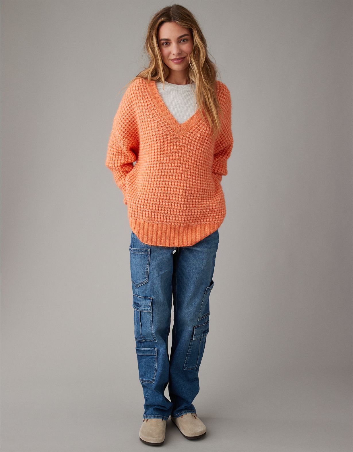 Woman's Warm Waffle V-Neck Sweater