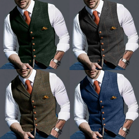 Grün, blau, grau und braun Karierte Weste für Herren