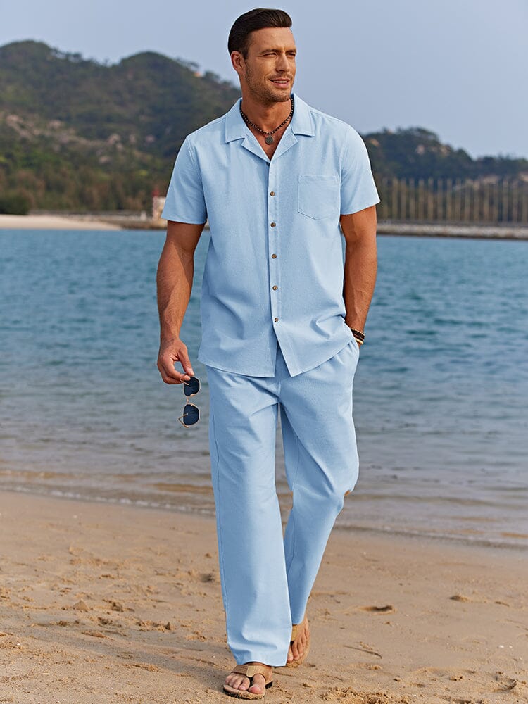 Casual Linen Style Beach Shirt Sets