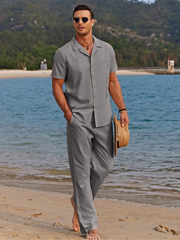 Casual Linen Style Beach Shirt Sets