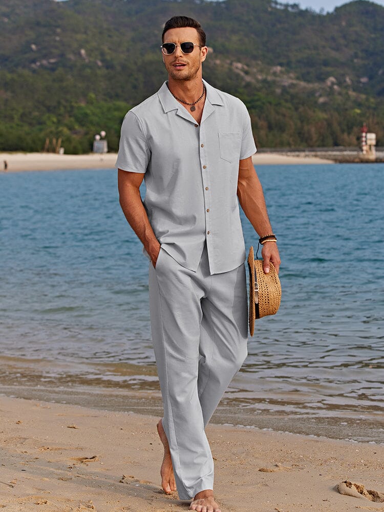 Casual Linen Style Beach Shirt Sets