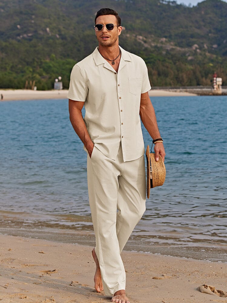 Casual Linen Style Beach Shirt Sets