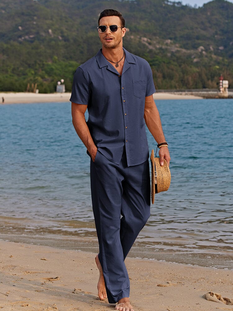 Casual Linen Style Beach Shirt Sets