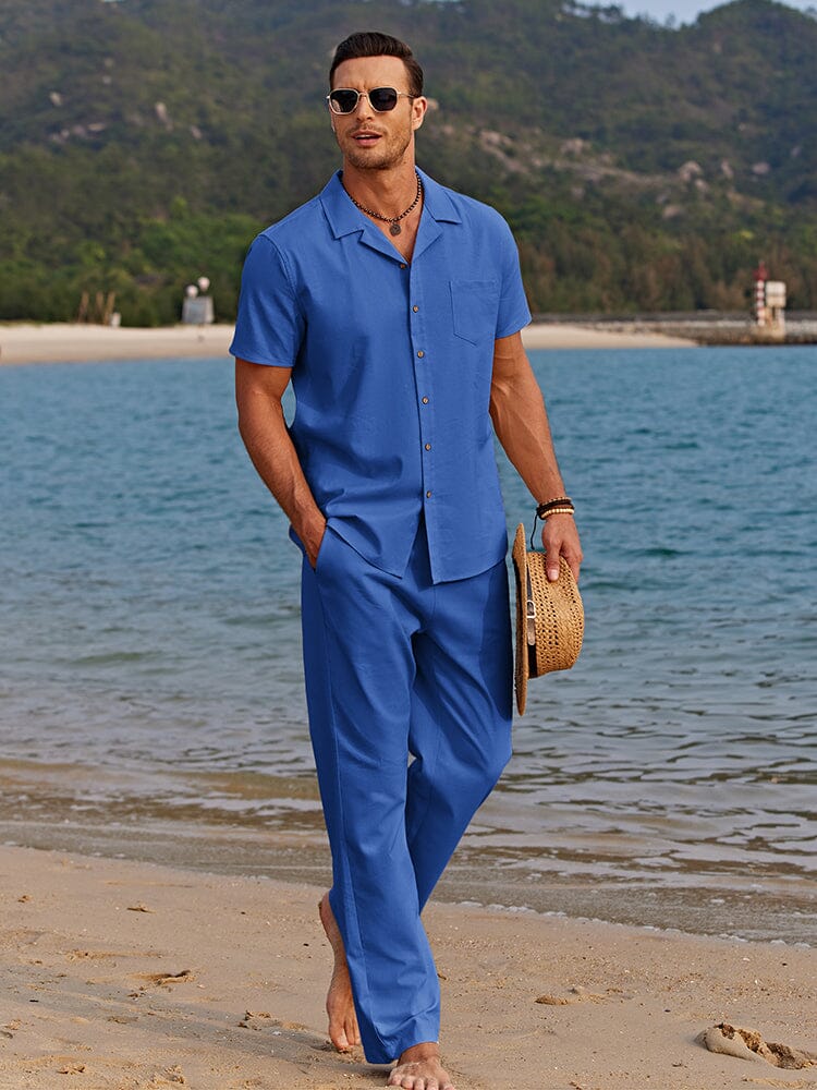 Casual Linen Style Beach Shirt Sets