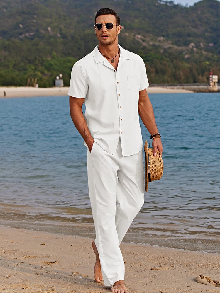 Casual Linen Style Beach Shirt Sets