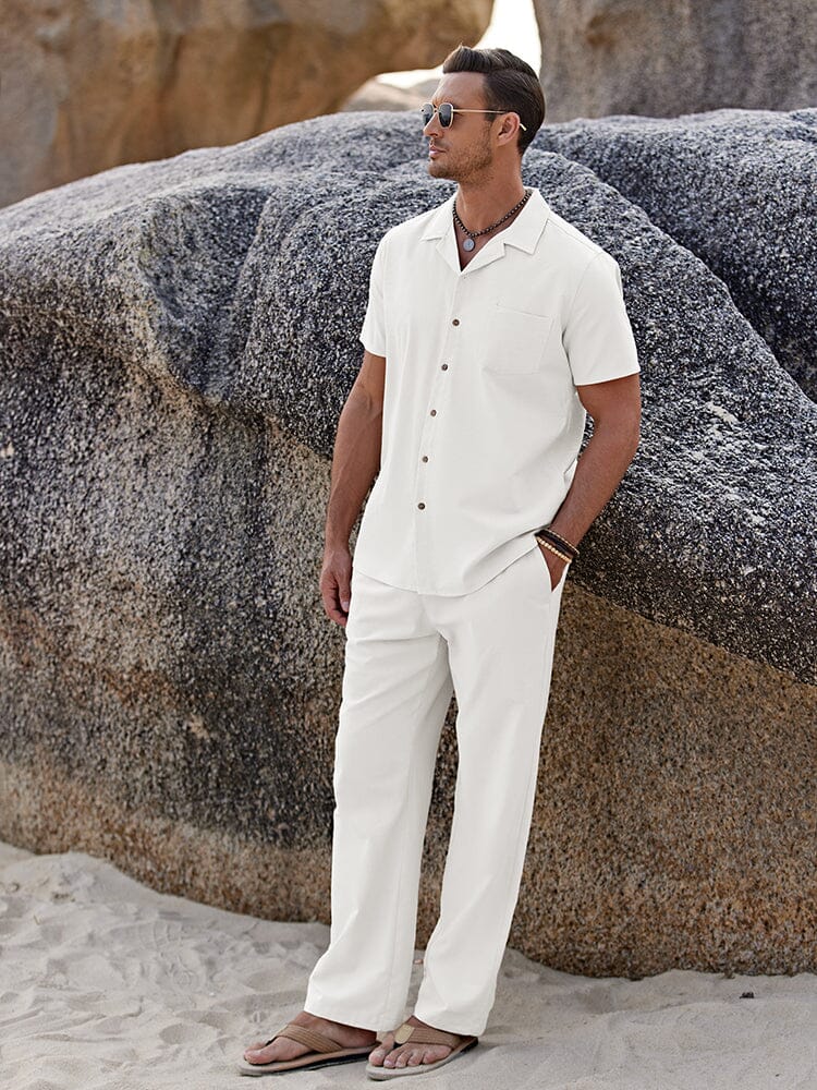 Casual Linen Style Beach Shirt Sets