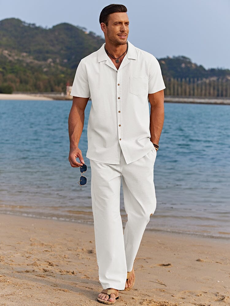 Casual Linen Style Beach Shirt Sets