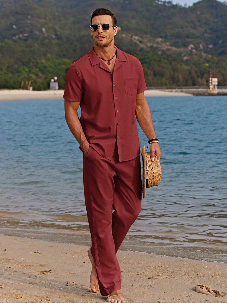 Casual Linen Style Beach Shirt Sets