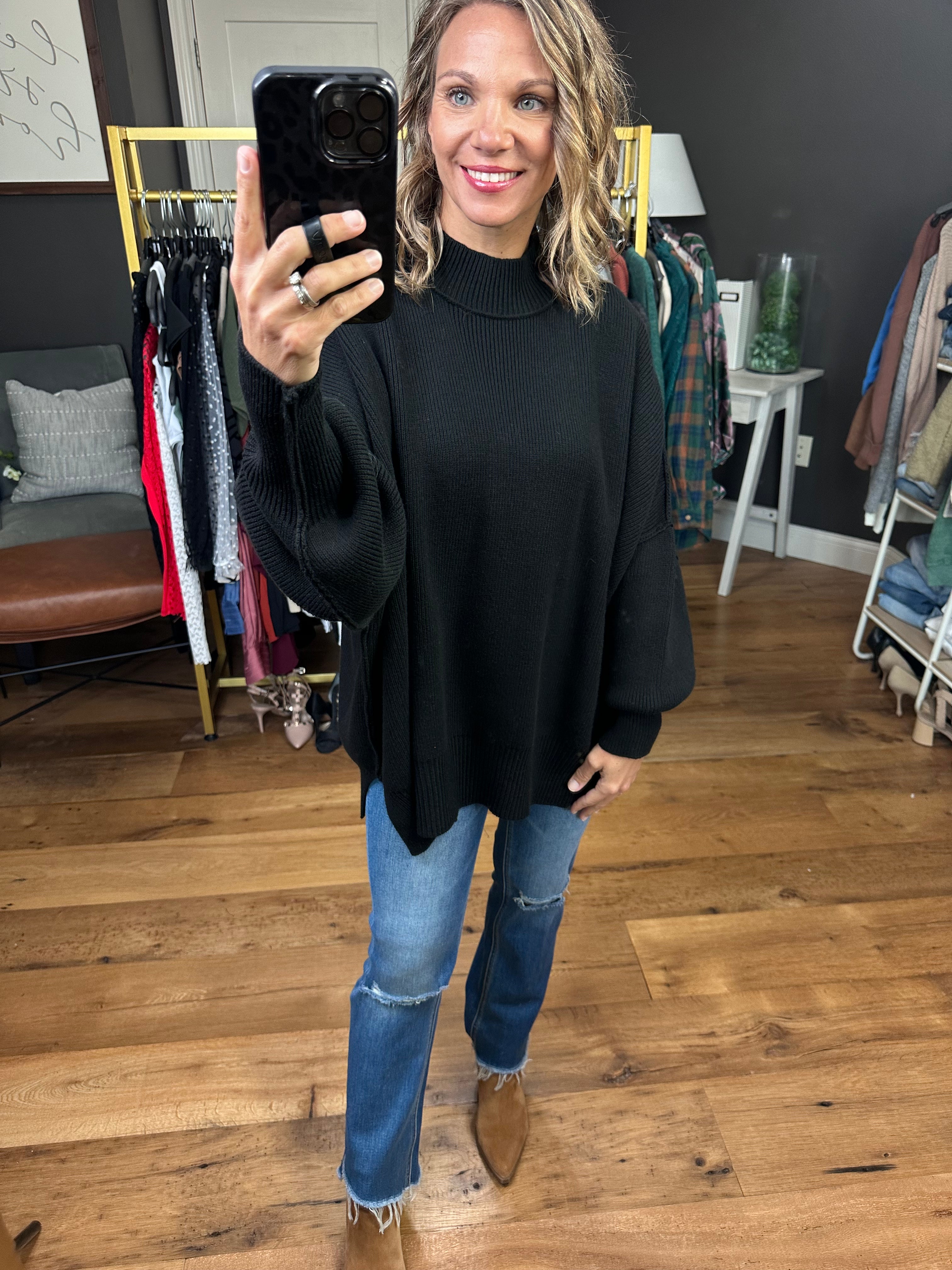 Woman's Oversized Side Slit Exposed Seam Sweater