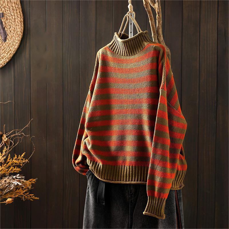Women's loose casual three-dimensional striped sweater
