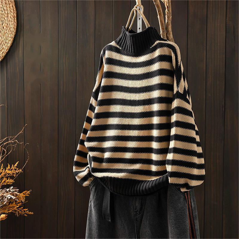 Women's loose casual three-dimensional striped sweater