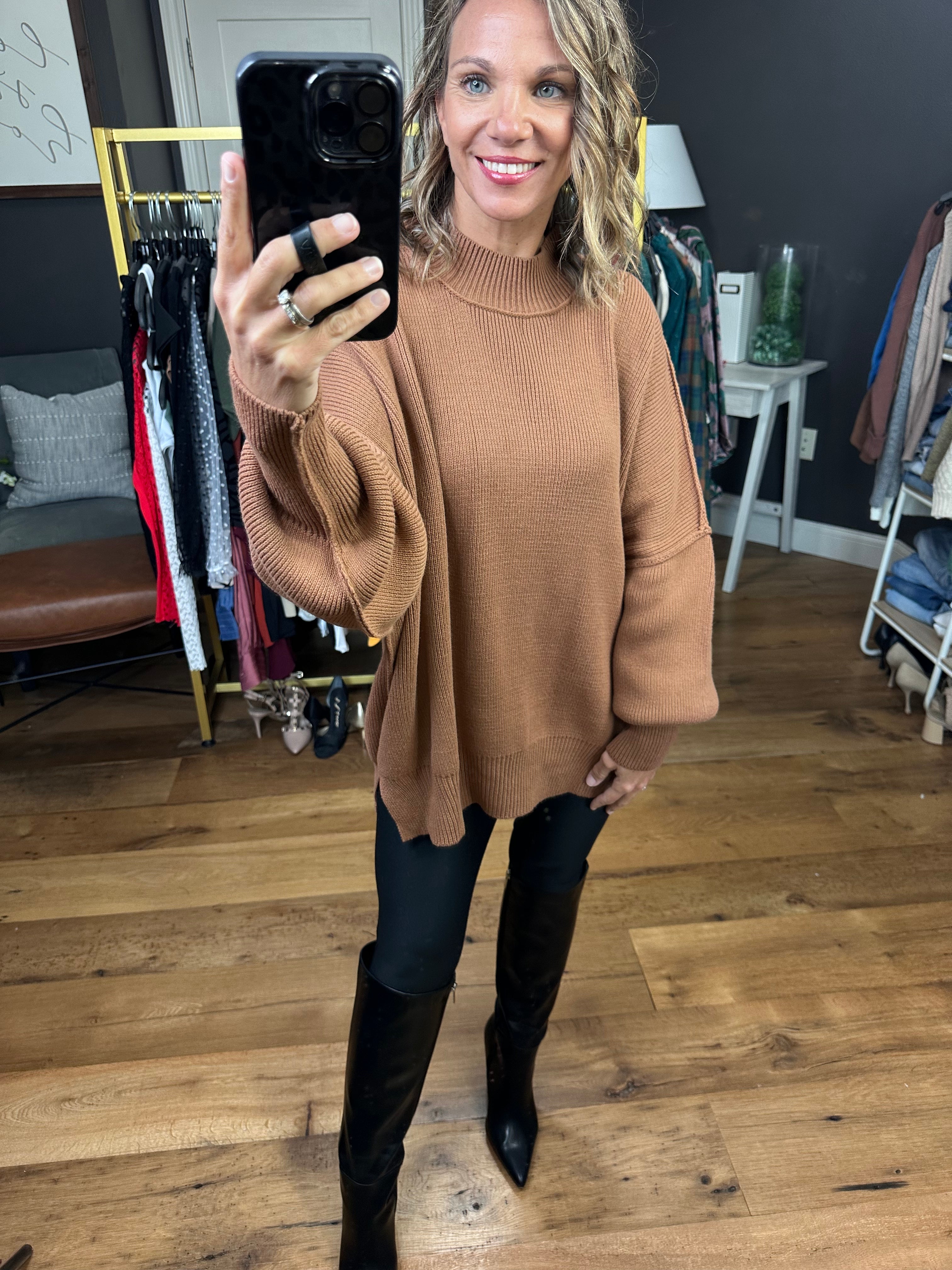 Woman's Oversized Side Slit Exposed Seam Sweater