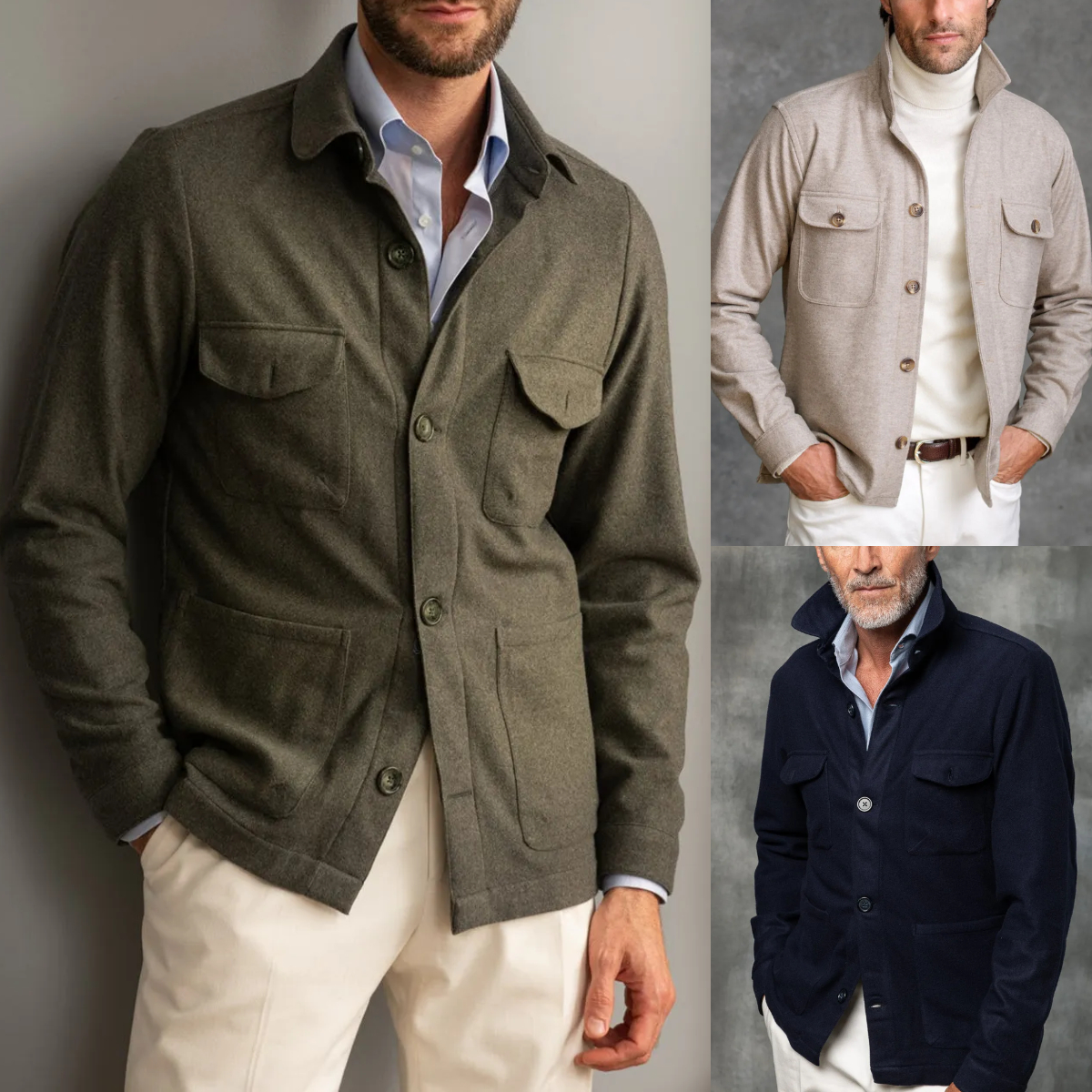 Man's Wool and Cashmere Knit Overshirt Flannel Jacket