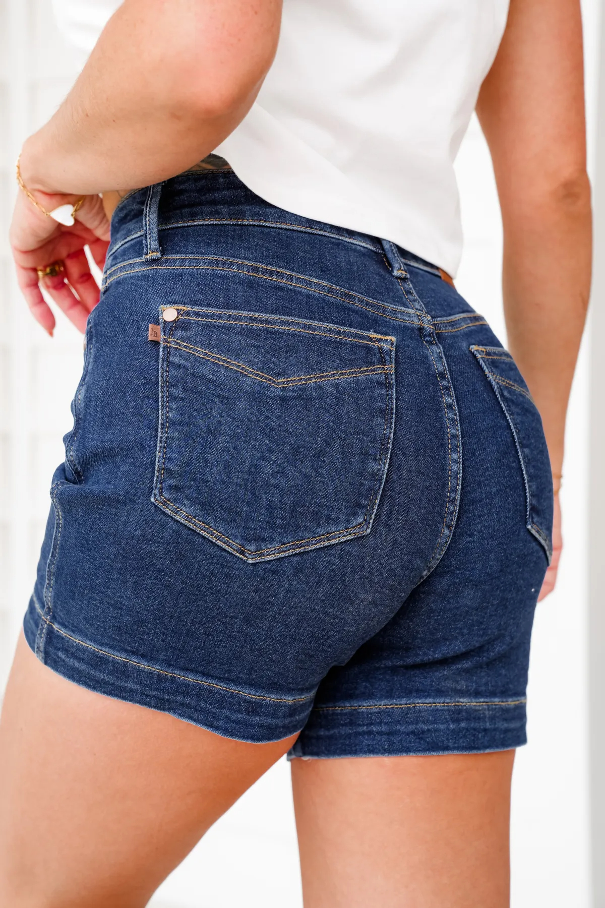 Dark Wash Tummy Control Shorts