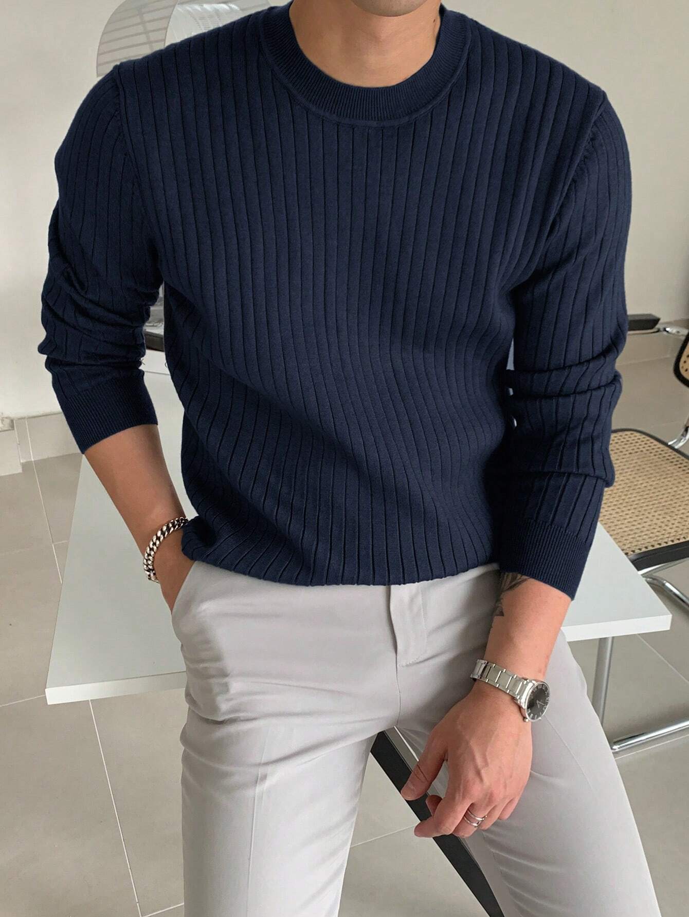 Men Ribbed Knit Sweater
