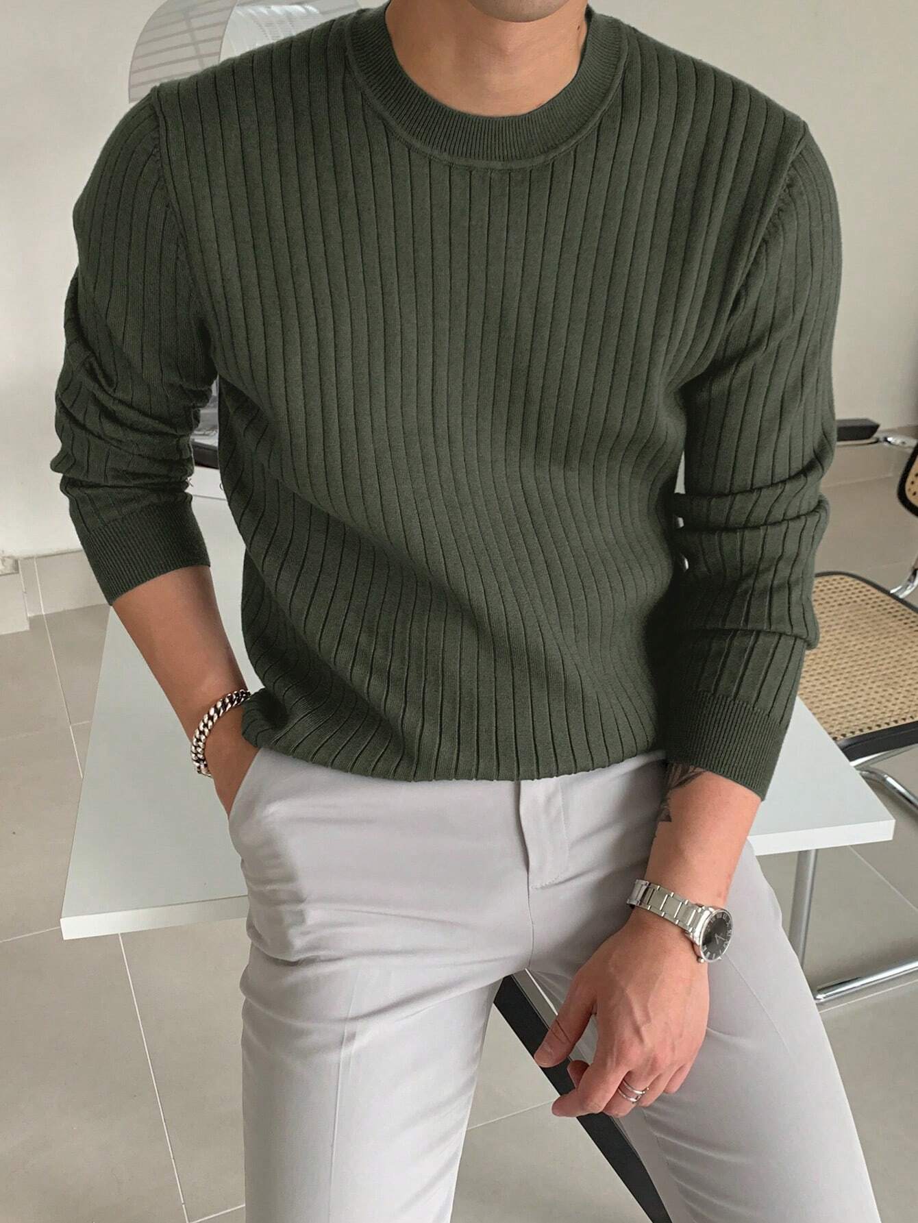 Men Ribbed Knit Sweater