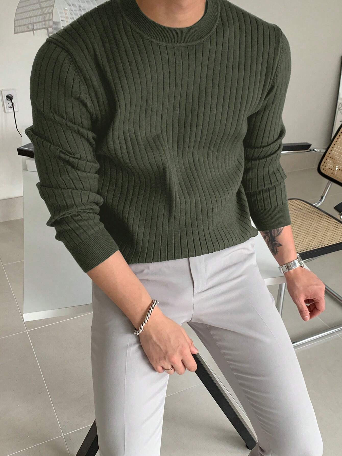 Men Ribbed Knit Sweater