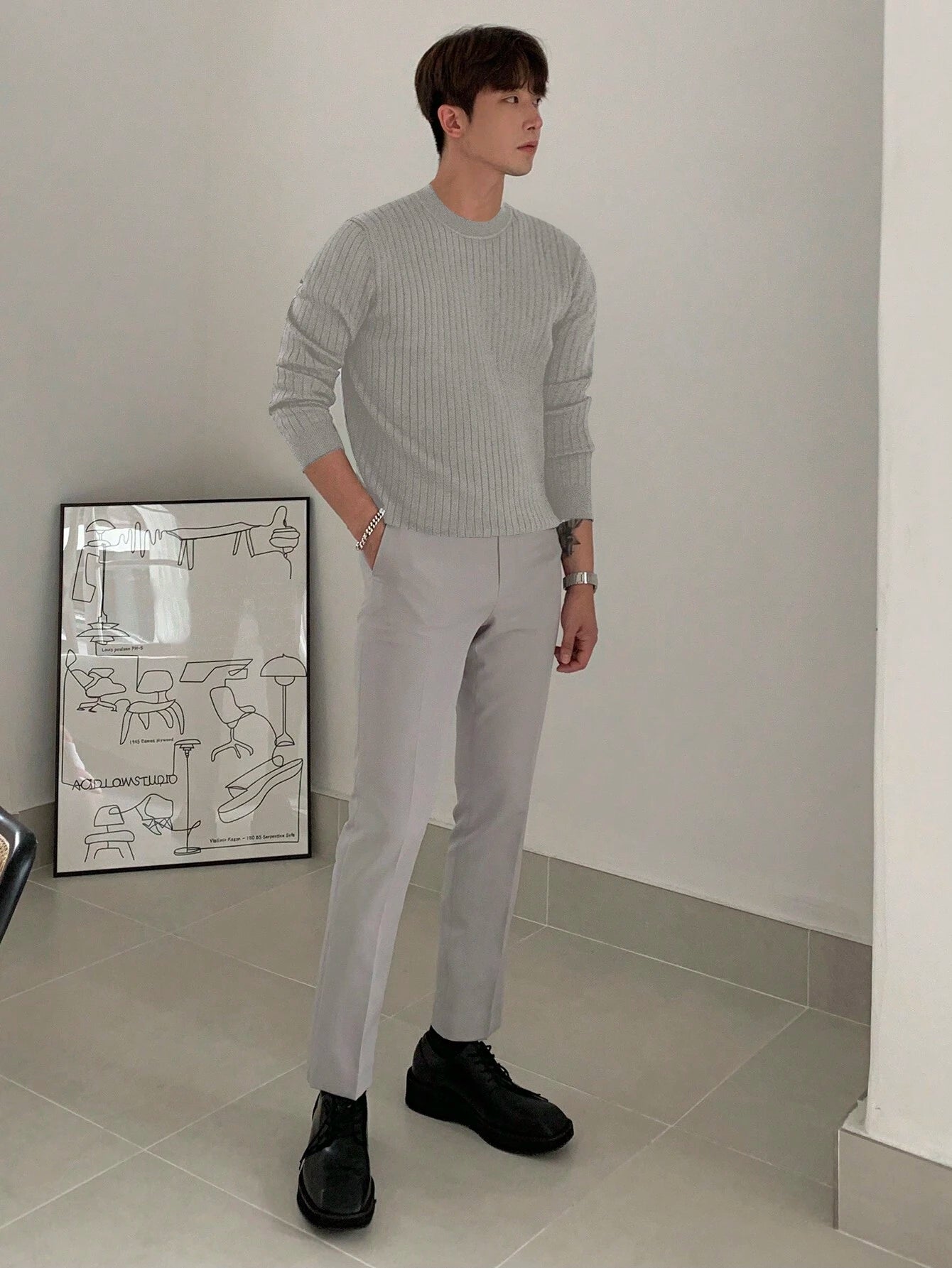 Men Ribbed Knit Sweater