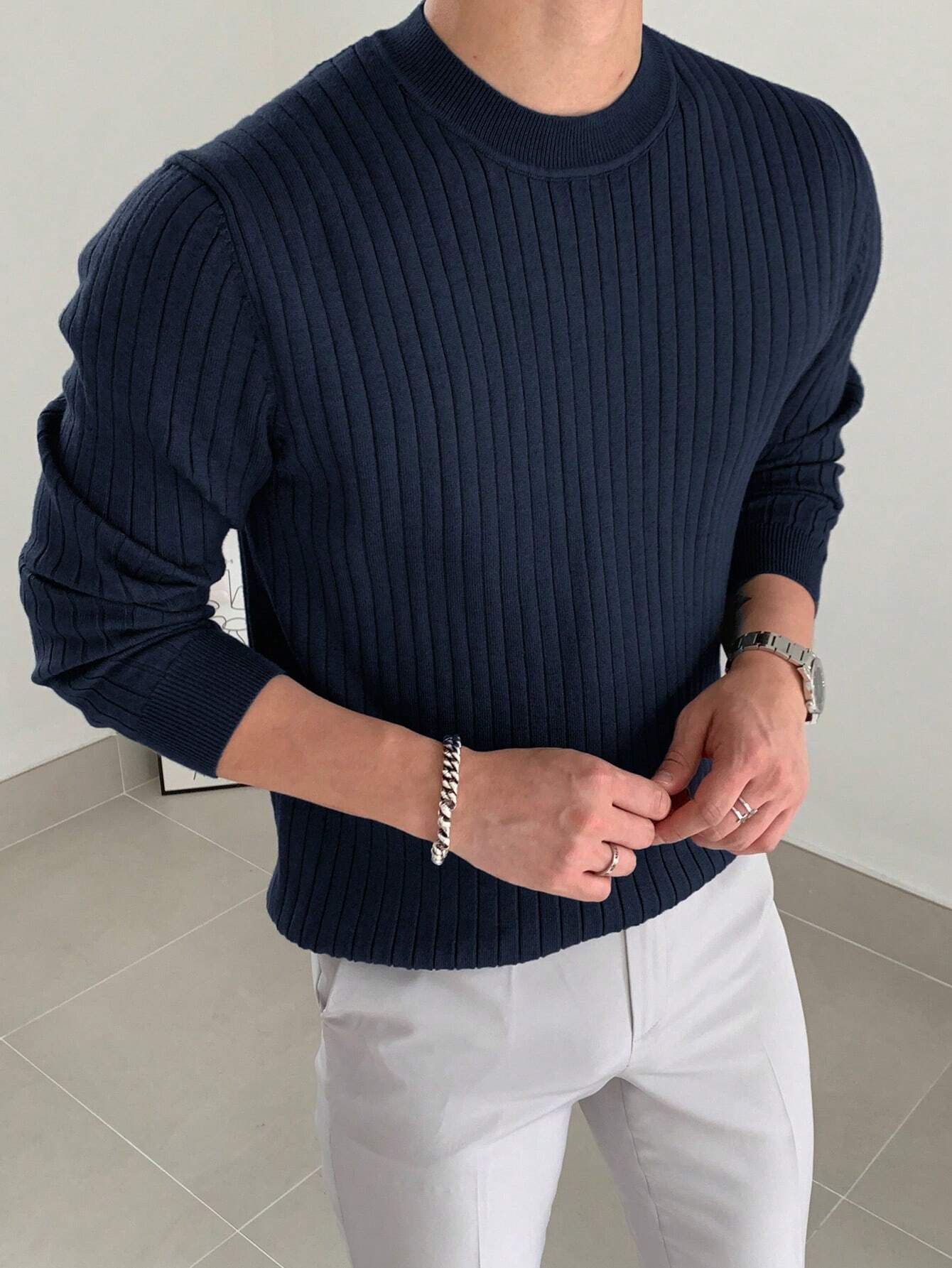 Men Ribbed Knit Sweater