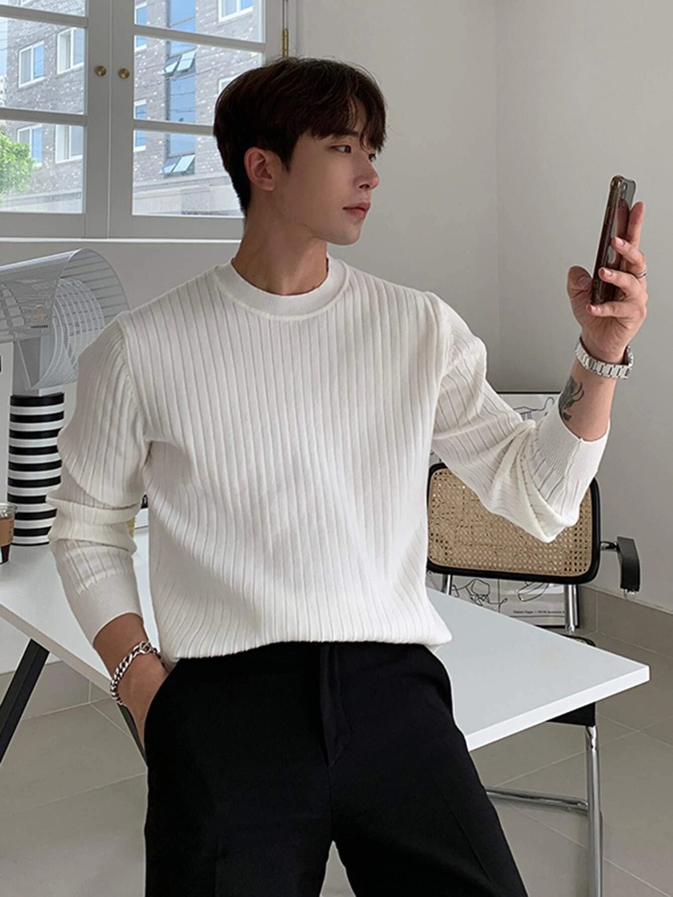 Men Ribbed Knit Sweater