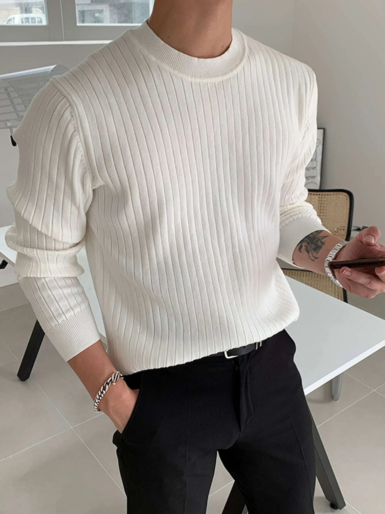 Men Ribbed Knit Sweater