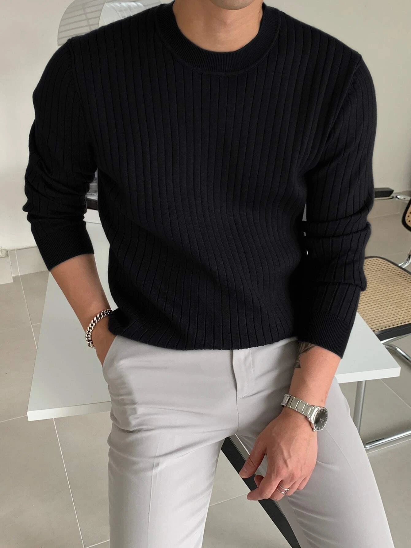 Men Ribbed Knit Sweater