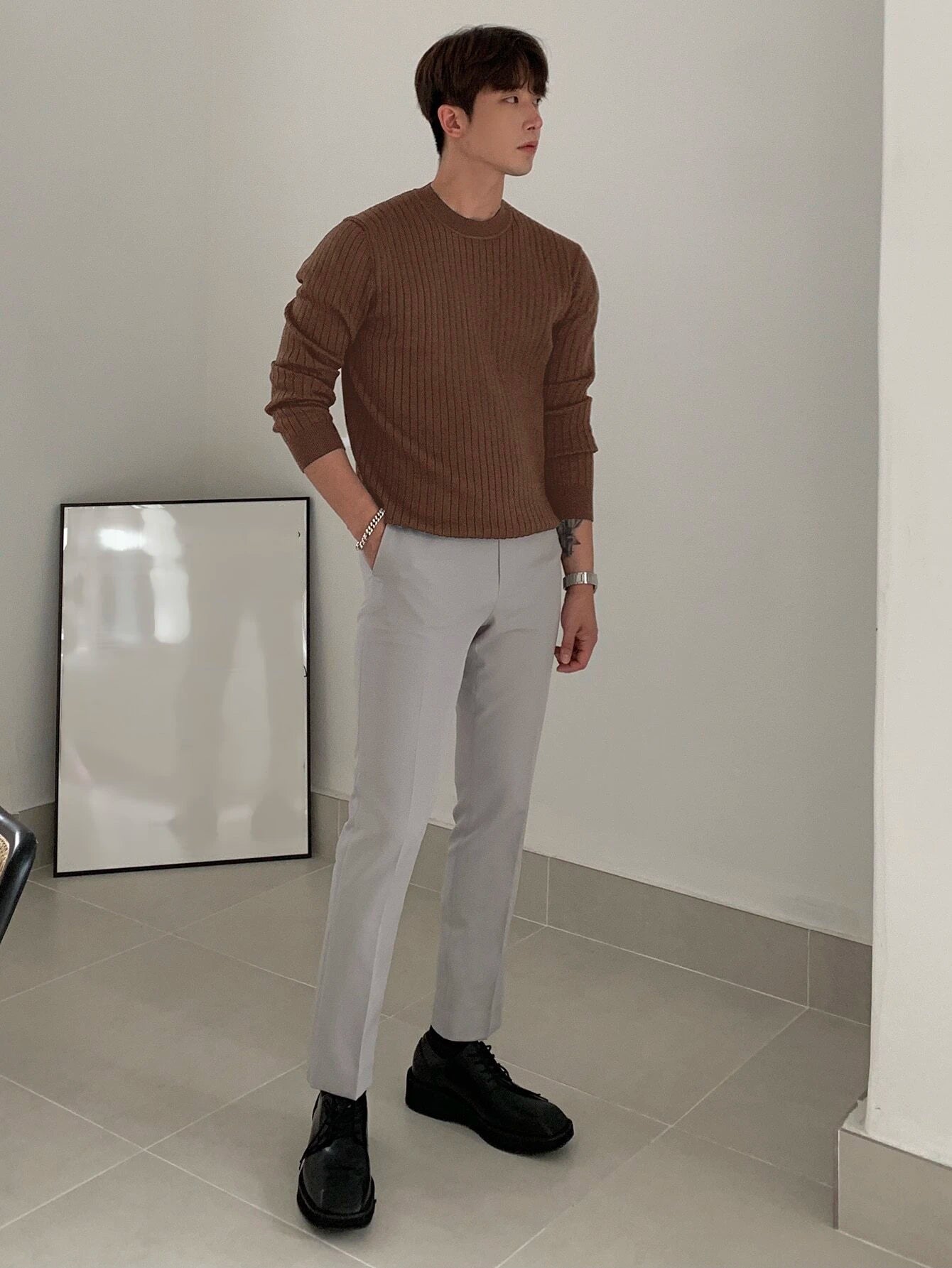 Men Ribbed Knit Sweater
