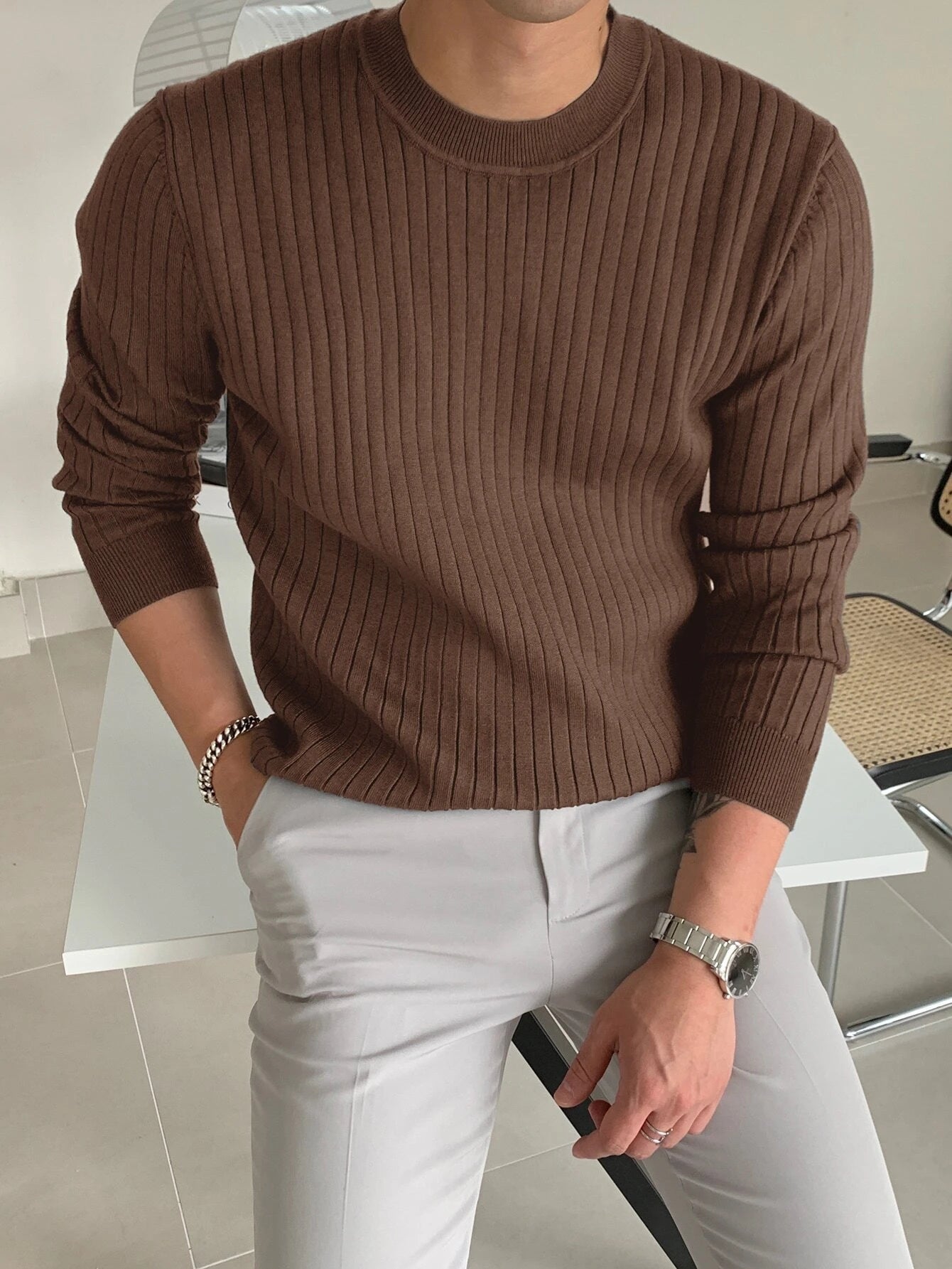 Men Ribbed Knit Sweater