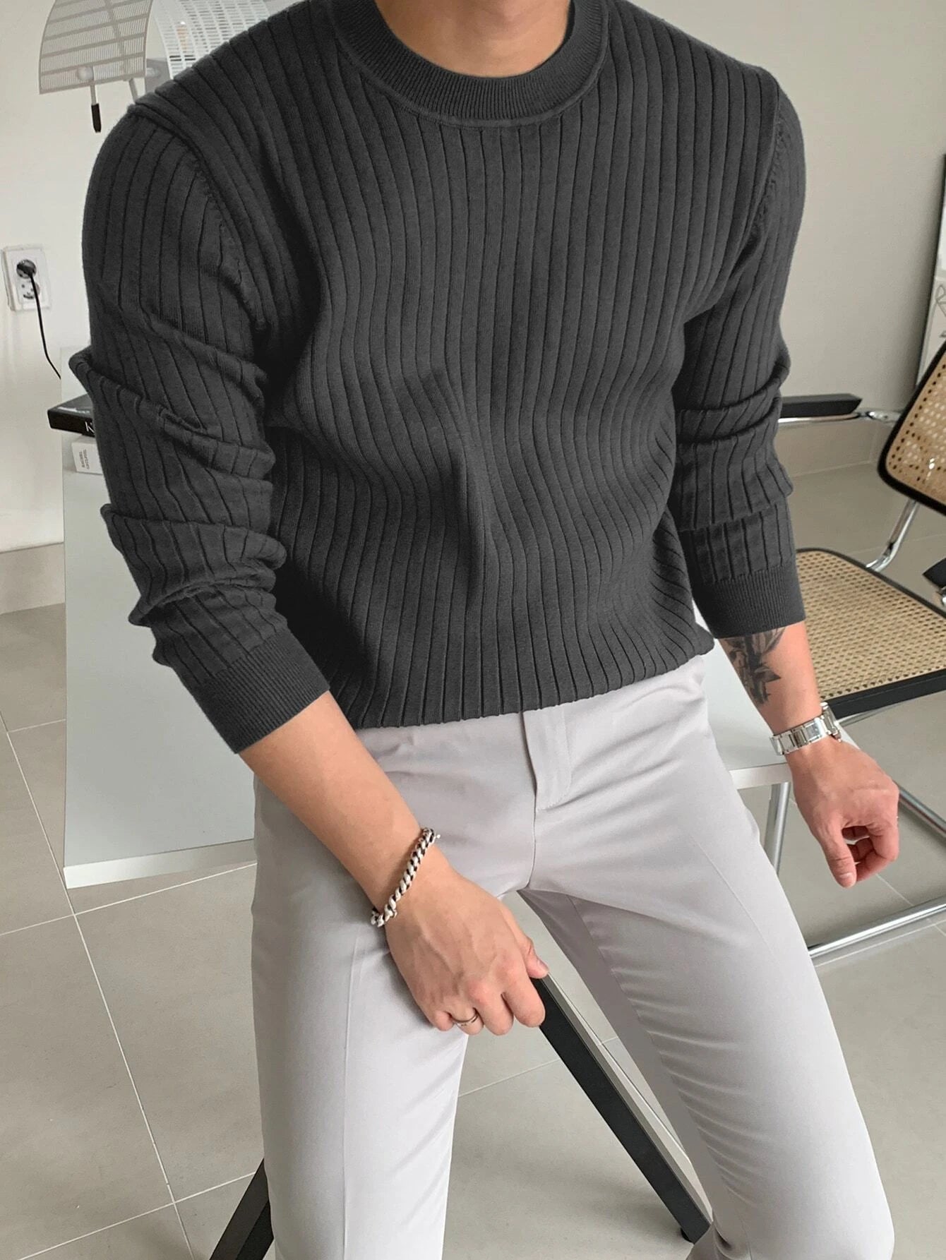 Men Ribbed Knit Sweater