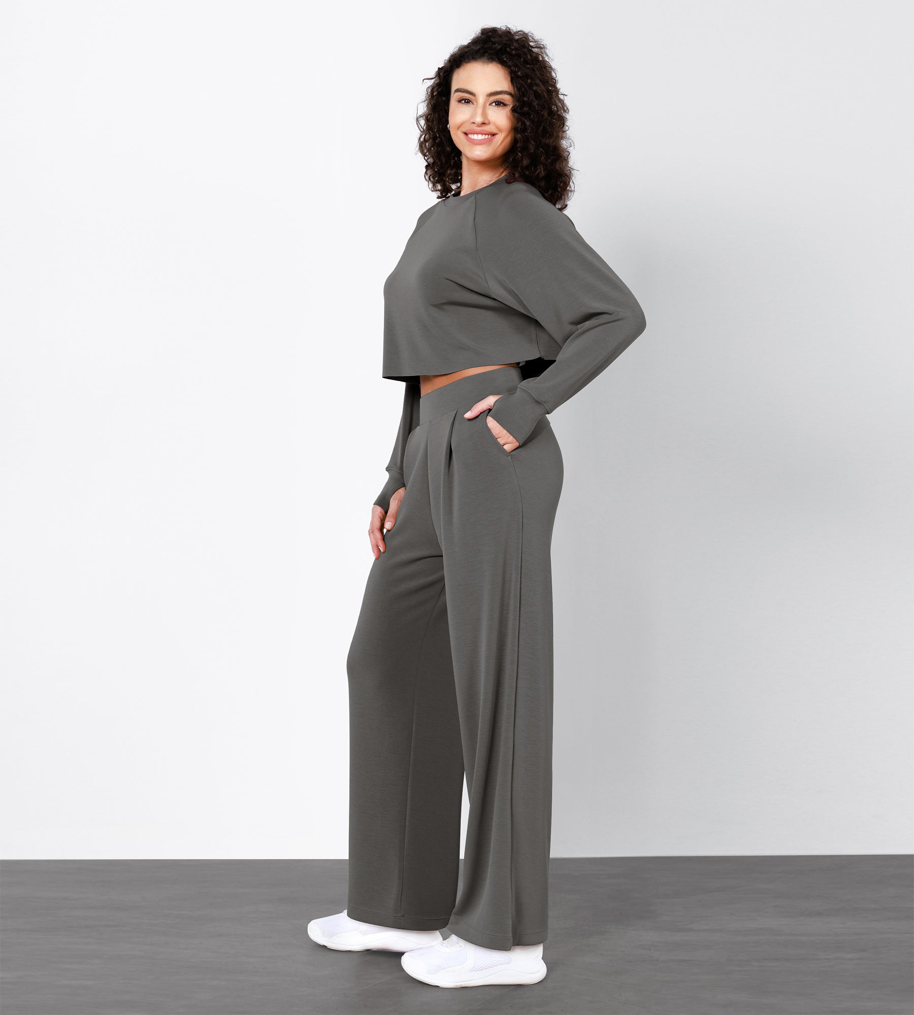 Women's Soft Loose High Waist Wide Leg Casual Pants with Pockets