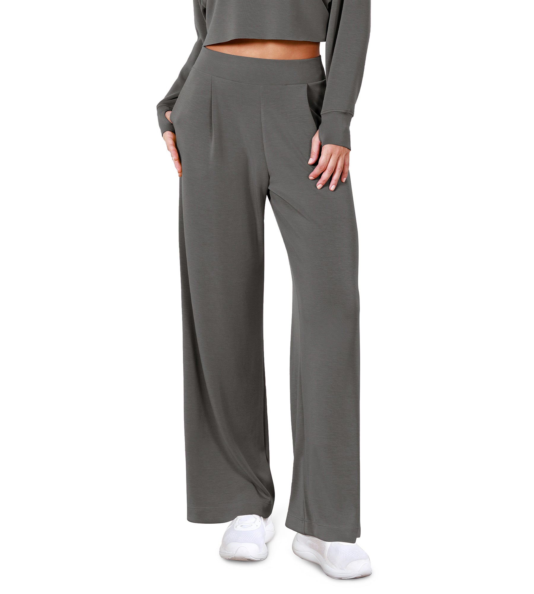 Women's Soft Loose High Waist Wide Leg Casual Pants with Pockets