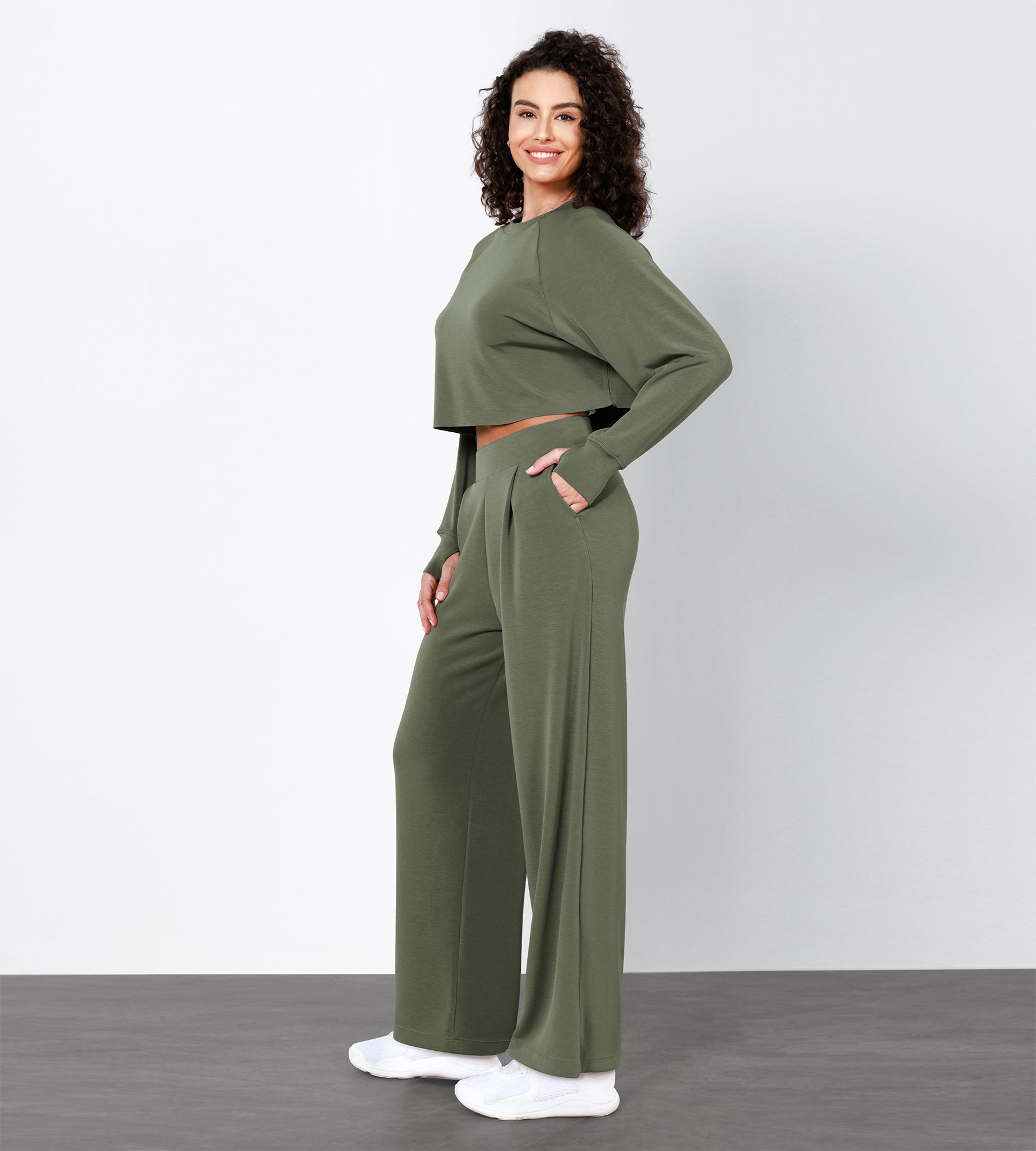 Women's Soft Loose High Waist Wide Leg Casual Pants with Pockets