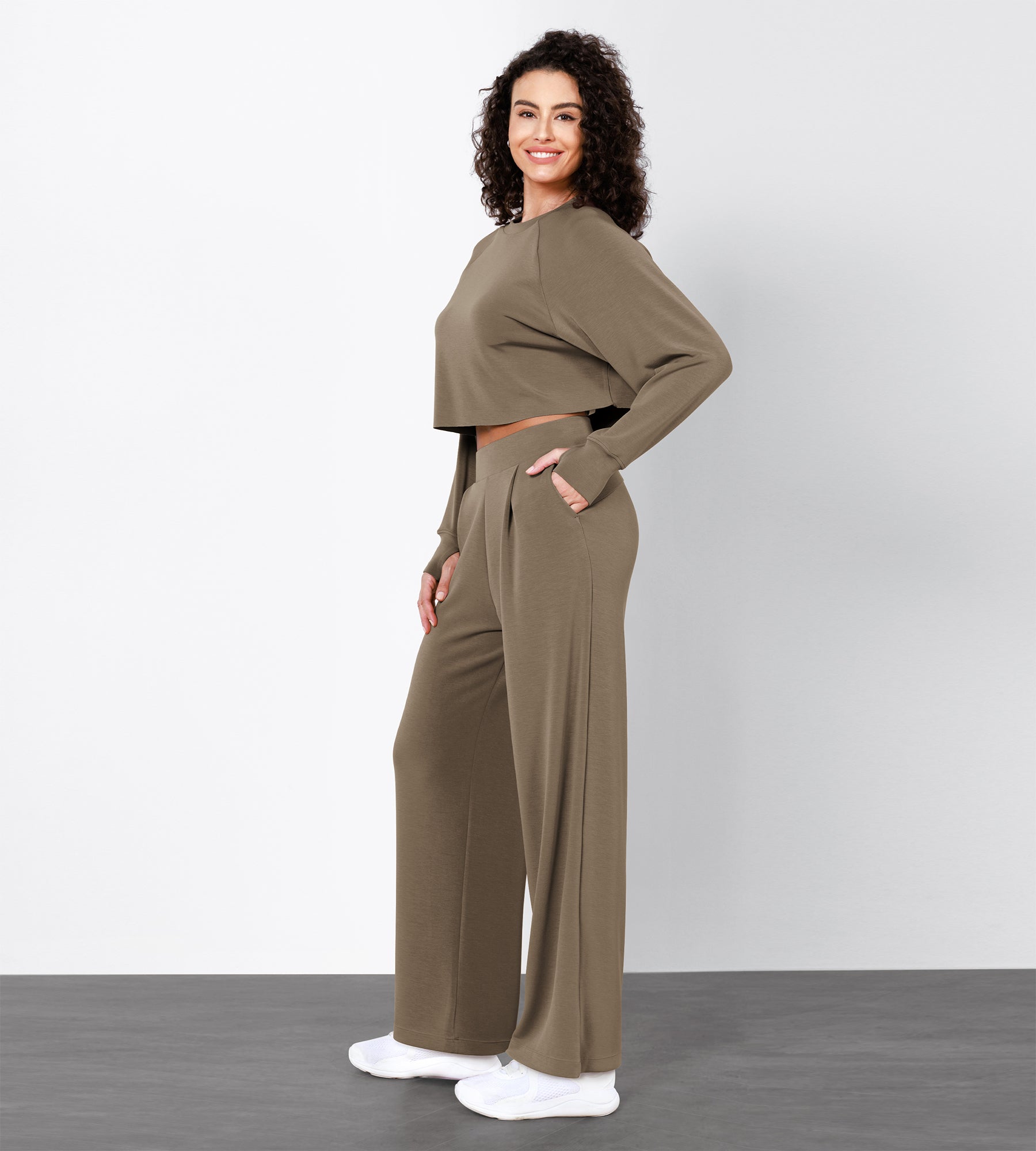 Women's Soft Loose High Waist Wide Leg Casual Pants with Pockets