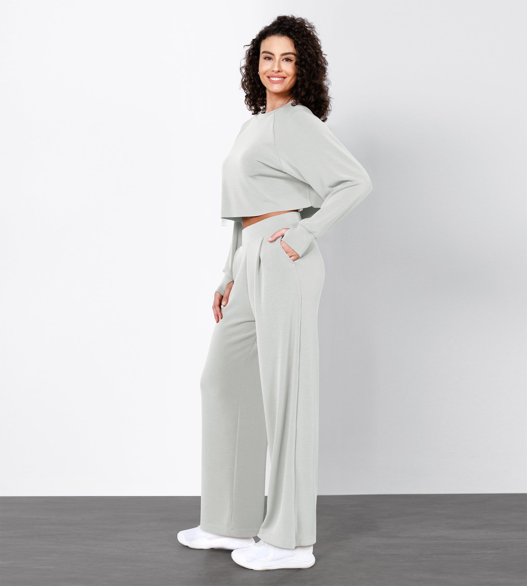 Women's Soft Loose High Waist Wide Leg Casual Pants with Pockets