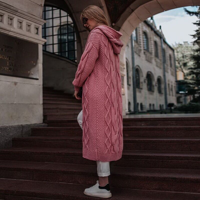 2023  hooded long cardigan Knitted Thick-Line Jumper Coat-FREE SHIPPING