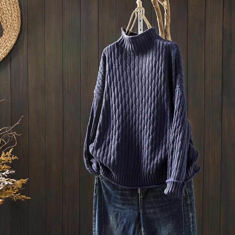 WOMAN'S TURTLENECK THREE-DIMENSIONAL DIAMOND KNITTED SWEATER