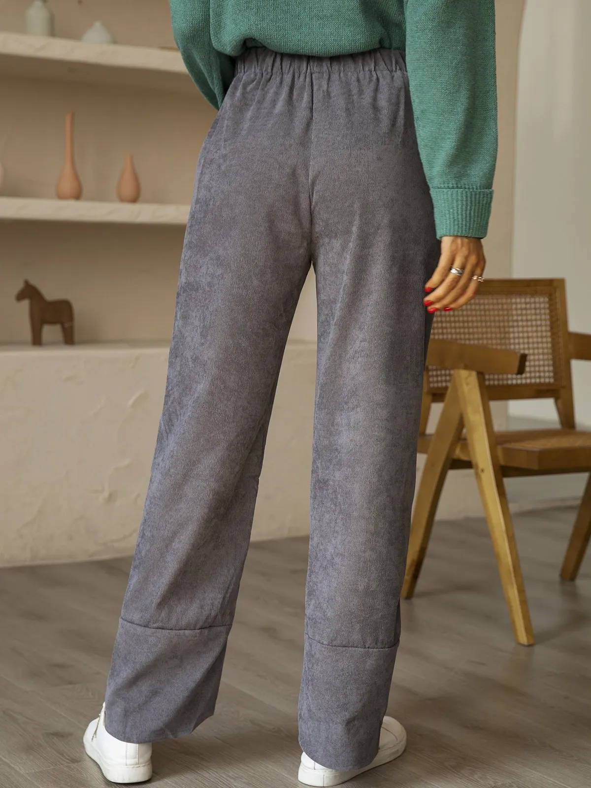 Women's thickened corduroy elastic waist straight casual pants-Buy 3 Get Free Shipping