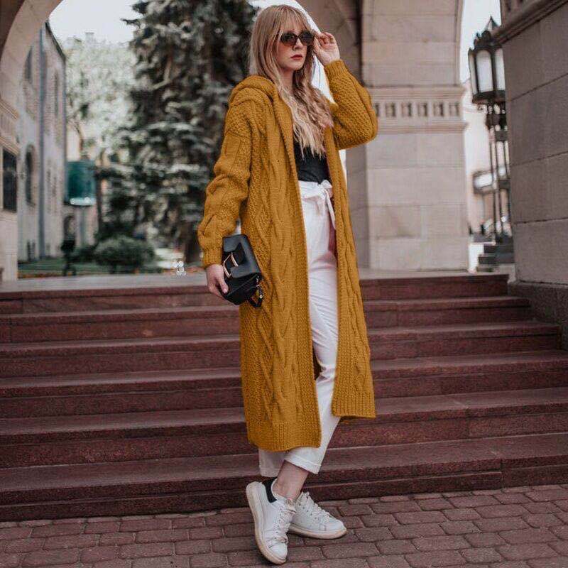2023  hooded long cardigan Knitted Thick-Line Jumper Coat-FREE SHIPPING