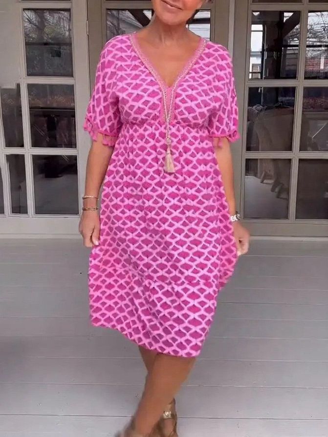V-neck printed casual dress