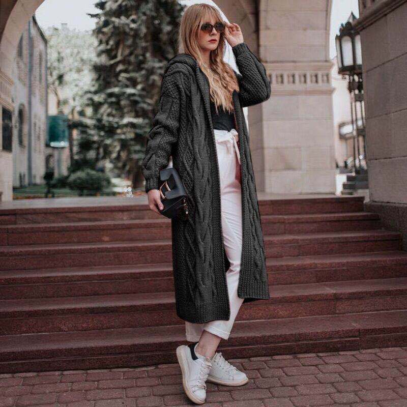 2023  hooded long cardigan Knitted Thick-Line Jumper Coat-FREE SHIPPING